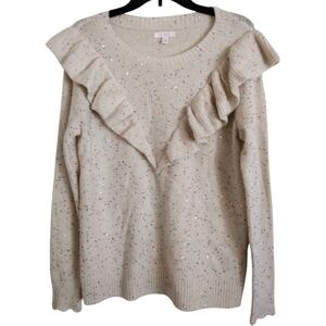 LC Lauren Conrad Ivory Cream sparkle confetti sequin ruffle sweater size medium
